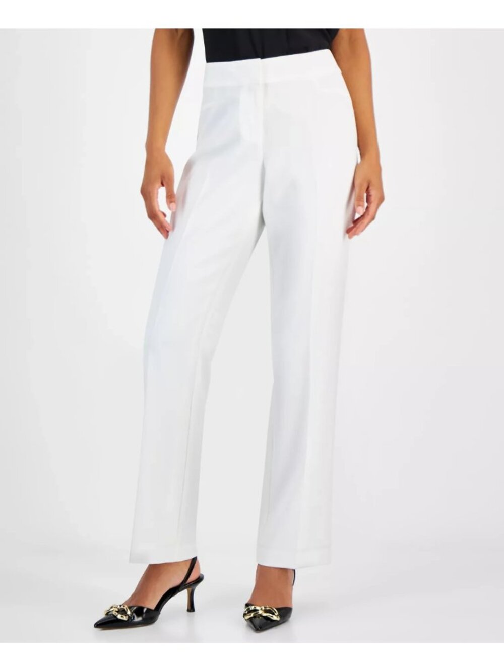 Kasper Women's Petite Size 6P Straight-Leg Mid rise Pants White Polyester $79